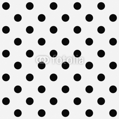 Black Polka Dots on White Textured Fabric Background