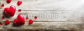 Red Hearts In love On Vintage Wooden Plank
