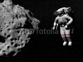 Astronaut exploring asteroid - 3D render