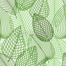 Naklejki Seamless pattern of spring outline reen leaves