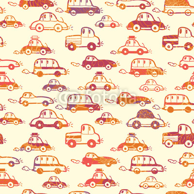 Vector vibrant cars seamless pattern background with hand drawn