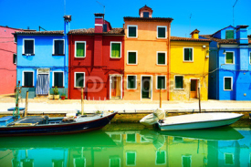 Naklejki Venice landmark, Burano island canal, colorful houses and boats,