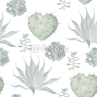  Watercolor cactus print. Seamless pattern