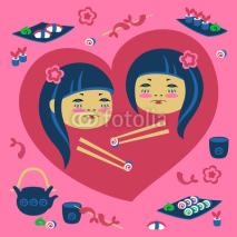 Naklejki Illustration of two japanese girl