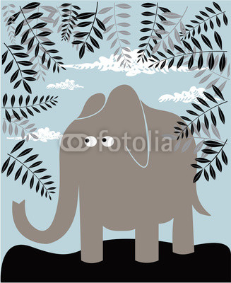 Vector background with elephant and foliage