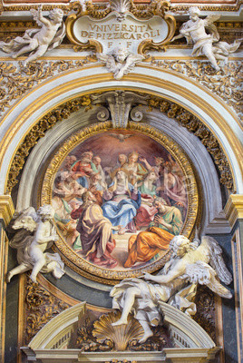 ROME, ITALY - MARCH 12, 2016: The fresco of Pentecost in church Chiesa di Santa Maria dell Orto by A. Procaccini (1704).