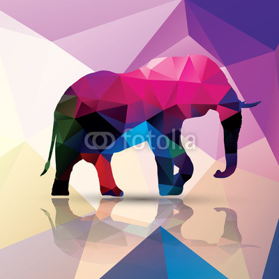 Geometric polygonal elephant, pattern design, vector