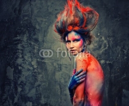 Naklejki Young woman muse with creative body art and hairdo