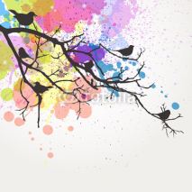 Naklejki Vector Branch with birds on an abstract background
