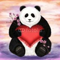 Naklejki Panda with a heart-shaped pillow