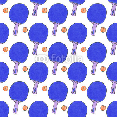 Table tennis racquets and balls. Seamless watercolor pattern