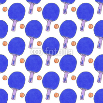 Naklejki Table tennis racquets and balls. Seamless watercolor pattern