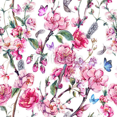 Spring seamless background with pink flowers