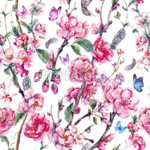 Fototapety Spring seamless background with pink flowers