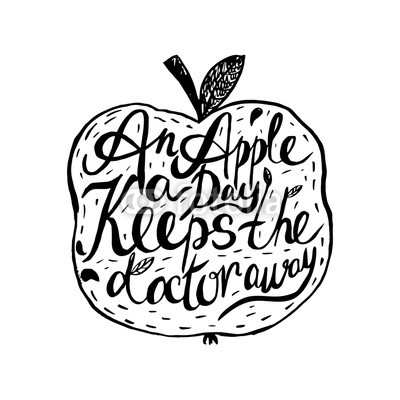 Hand drawn vintage motivational quote about health and apple: