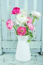 Naklejki White and pink ranunculus flowers