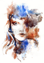 Obrazy i plakaty Beautiful woman face. watercolor illustration