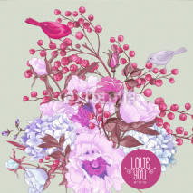 Fototapety Gentle Spring Floral Bouquet with Birds