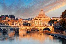 Fototapety River Tiber, Ponte Sant Angelo and St. Peter's Basilica
