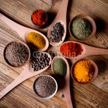 Fototapety Assorted spices on wooden background