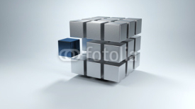 Obrazy i plakaty 3D cube with sections in gray and one in blue
