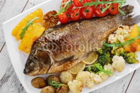 Naklejki baked fish with vegetables  carp