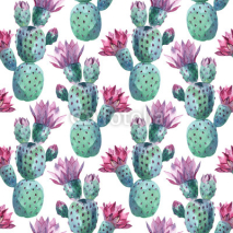 Naklejki Watercolor seamless cactus pattern