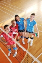 Naklejki girls playing volleyball indoor game