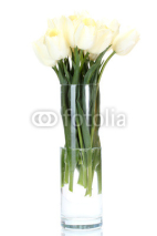 Naklejki beautiful tulips in glass vase isolated on white.