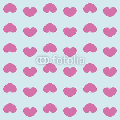 Pattern from pink hearts isolated on blue background. Vector illustration