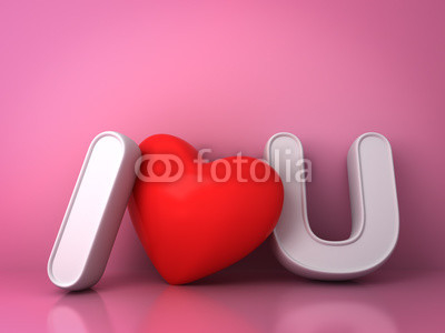 3d I love you concept with red heart on pink background with reflection, valentines day background 3D rendering