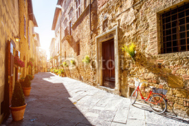 Street view in Pienza town in Tuscany region in Italy