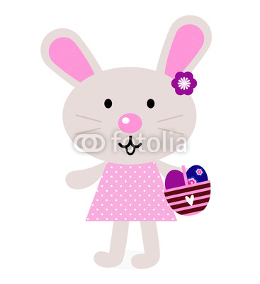 Pink easter bunny with eggs isolated on white