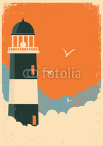 Fototapety Lighthouse retro poster on old paper