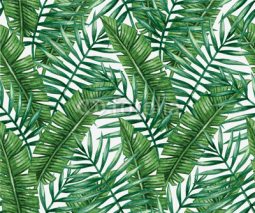 Naklejki Watercolor tropical palm leaves seamless pattern. Vector illustration.
