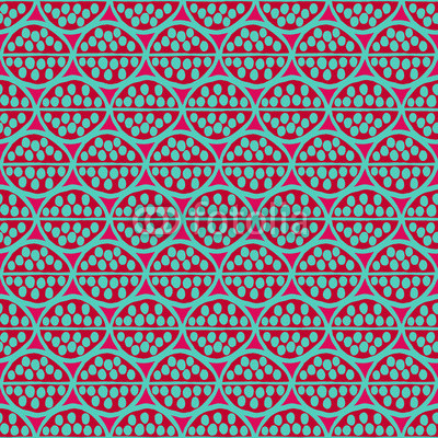 Seamless primitive floral pattern with abstract leaves. Tribal ethnic background, simplistic geometry, magenta and turquoise. Textile design.