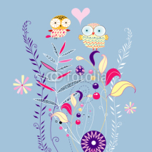 Naklejki floral background with owls