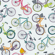 Naklejki hand drawn vector seamless pattern with city bikes