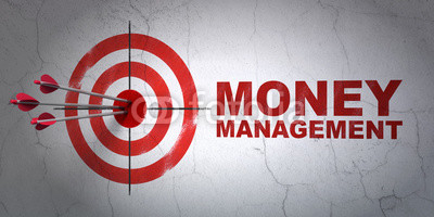 Banking concept: target and Money Management on wall background
