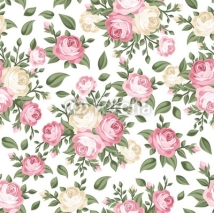 Naklejki Ilustracja wektorowa, wzór z różowymi i białymi różami
