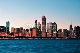 Naklejki Chicago skyline at dusk