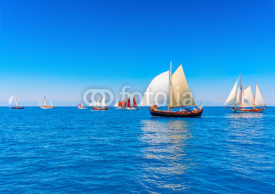 Fototapety several Old wooden sailing boats in Spetses island in Greece