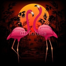 Naklejki Pink Flamingos on Tropical Sunset-Fenicotteri Rosa nel Tramonto