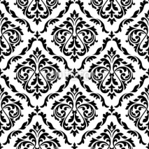 Naklejki Damask black and white floral seamless pattern