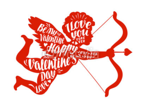 Happy Valentine's Day. Lettering, calligraphy in shape angel. Vector illustration