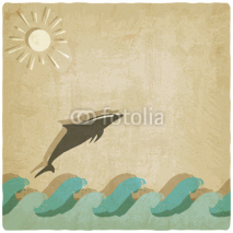 Naklejki Vintage background with dolphin