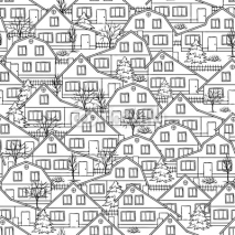 Fototapety Seamless vector pattern with houses and trees.