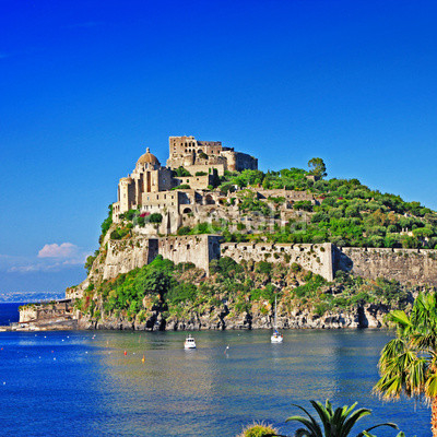 view of medieval Aragonese castle. Ischia island