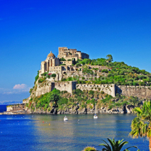 Fototapety view of medieval Aragonese castle. Ischia island