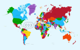 World map, colorful countries atlas EPS10 vector file.